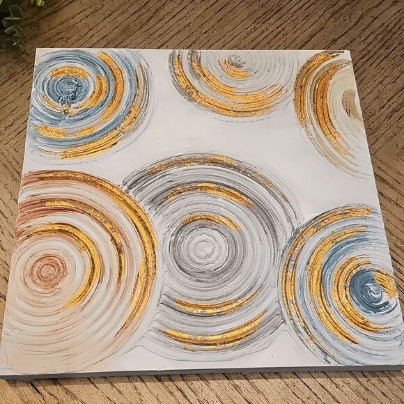 Abstract Gold Blue Canvas Wall Art - Picture 1 of 7